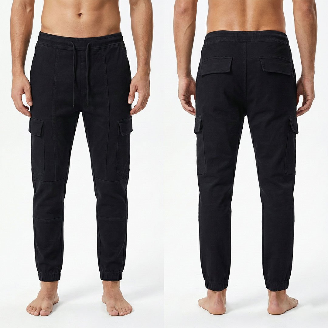 מכנסי ג’וגר קארגו מבד טרי בצבע שחור – BLACK TERRI CARGO JOGGER